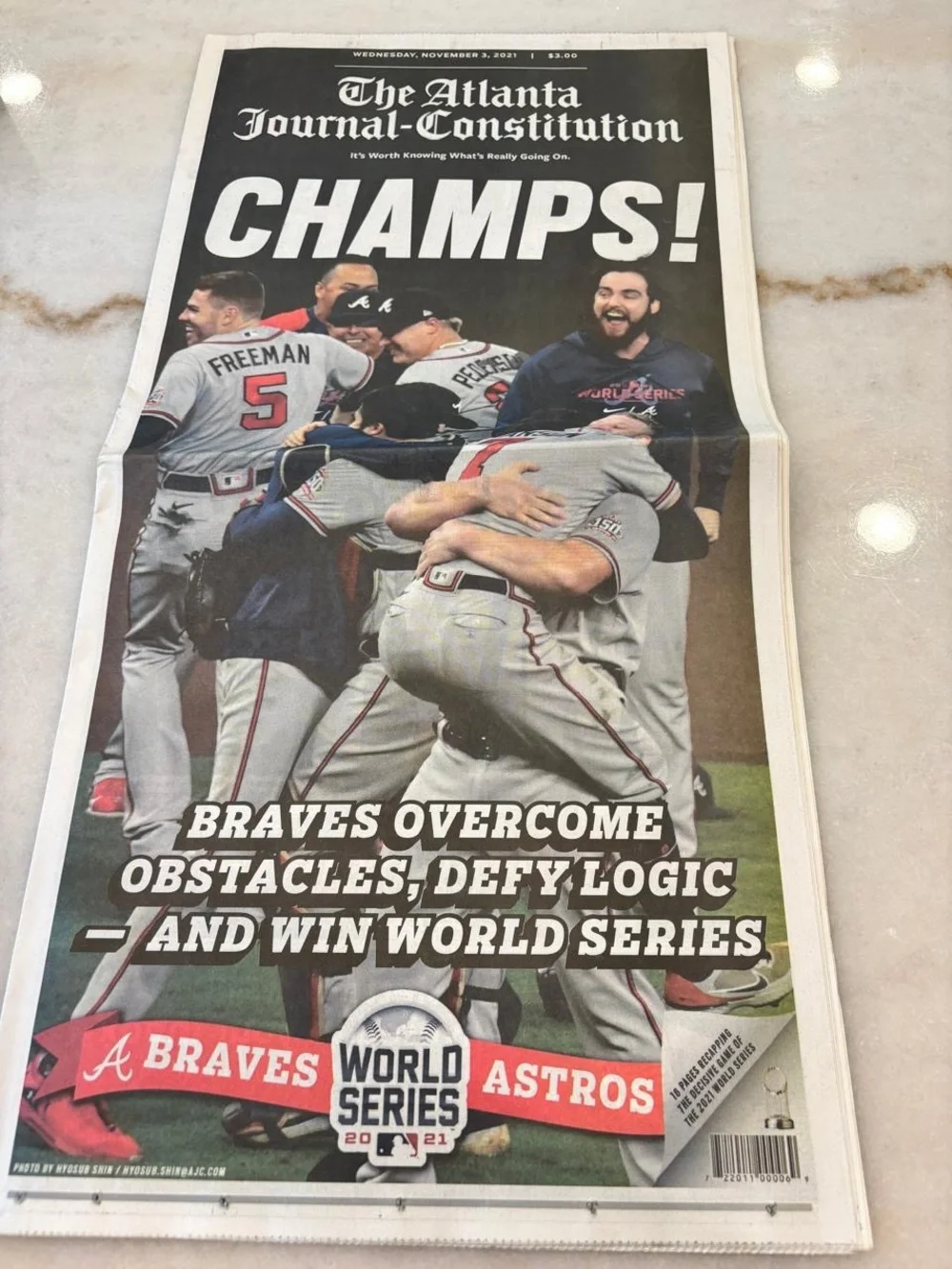 Atlanta Journal-Constitution 2021 World Series Champs Braves Newspaper #R60D